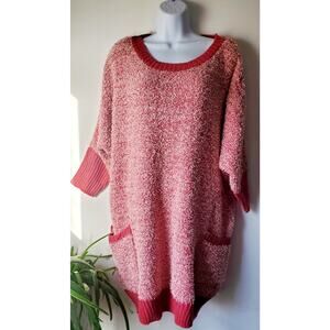 Umgee Womens New Coral Fuzzy 34 Sleeve Tunic Sweater Size Large Boho Cozy Spring